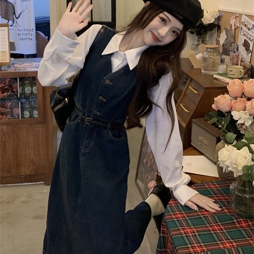 Korean style women preppy denim loose dress cute jumpsuit casual - Picture 3 of 26