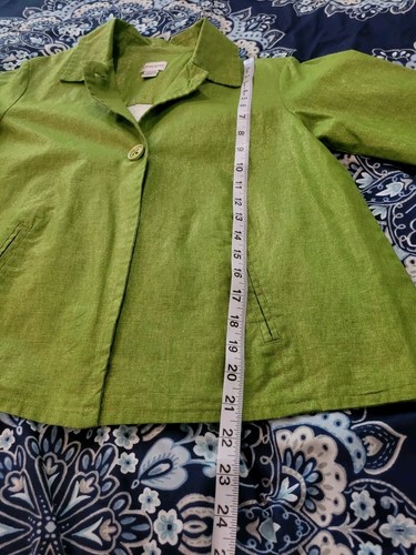 Chicos Linen Pleated Back Jacket Size Small/0 Green Metallic 3/4 Sleeve 2 Button - Picture 9 of 11