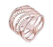 Rose Gold Plate 925 Sterling Silver Highway Wave CZ Cocktail Ring Band S5514