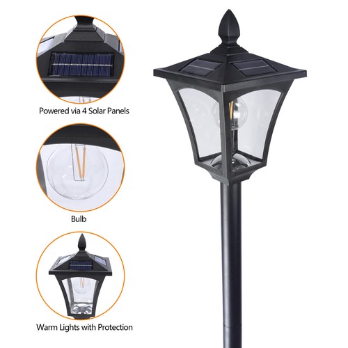 63" Outdoor Solar Lamp Post Light w/ Planter Waterproof Solar Post Street Lamp - Picture 9 of 14