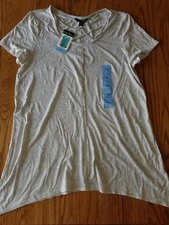 New Womens Terre Bleue Heather Gray Tunic Shirt Short Sleeved Large L XL Small