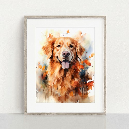 Golden Retriever in Autumn Print, Modern Dog Painting, Pet Portrait - Picture 7 of 9