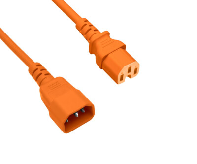 DINIC Warmgerätekabel C14 auf C15, 1mm², VDE, orange, IEC 60320-C14/C15, 3m