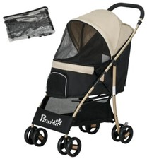PawHut Pet Stroller for Small and Miniature Dogs,Cats with Rain Cover - Khaki