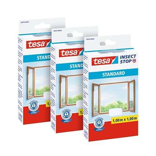 tesa Insect Stop Zanzariere Attacca & Stacca STANDARD per Finestre, Set di 3, Za
