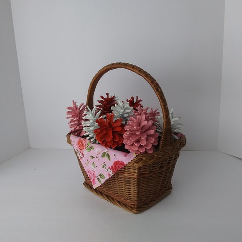 Decorative Painted Pinecone Basket Arrangement Red Pink White Table Centerpiece - Picture 4 of 11