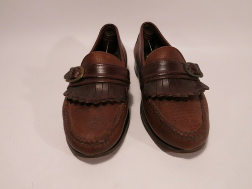 Men's 10 M HS Trask Handsewn in USA Brown Leather Moc Toe Kiltie Loafers - Picture 2 of 7