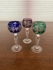 STUNNING SET(3) VTG AJKA MARSALA Multicolored Cut To Clear Cordial Glasses 5"H