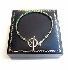 turquoise gem beads bead 925 sterling silver bracelet natural green toggle men