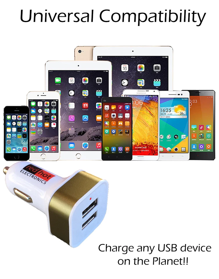 *HECHO EN EE. UU.* Cargador de Coche Premium 2-USB 24W iPhone15 14 13 Samsung Android Dorado Foto 3 de 4