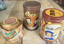 L@@k!!! Reese's, M&M's, and Hersheys Vintage Collectors Tin Lot Of 3