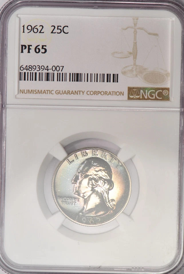 1962 TONED Washington Quarter Proof NGC PF 65 PR65 Toning Silver Coin 25C - Image 2 of 4