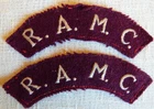 Pair Royal Army Medical Corps R.A.M.C. WW2 Cloth Shoulder Titles Badges Patches