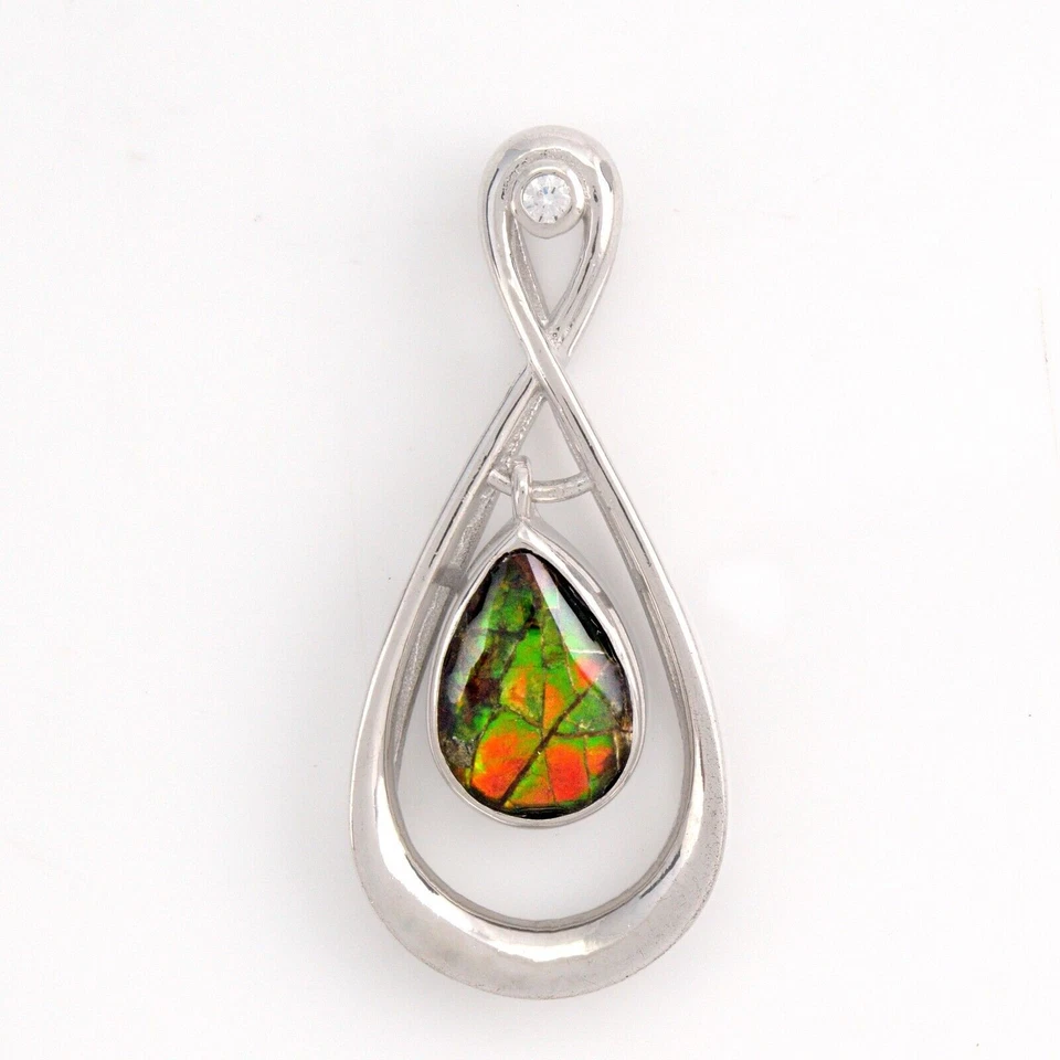 Orecchini pendenti goccia pietre preziose ammolite naturale in argento... - Immagine 3 di 4