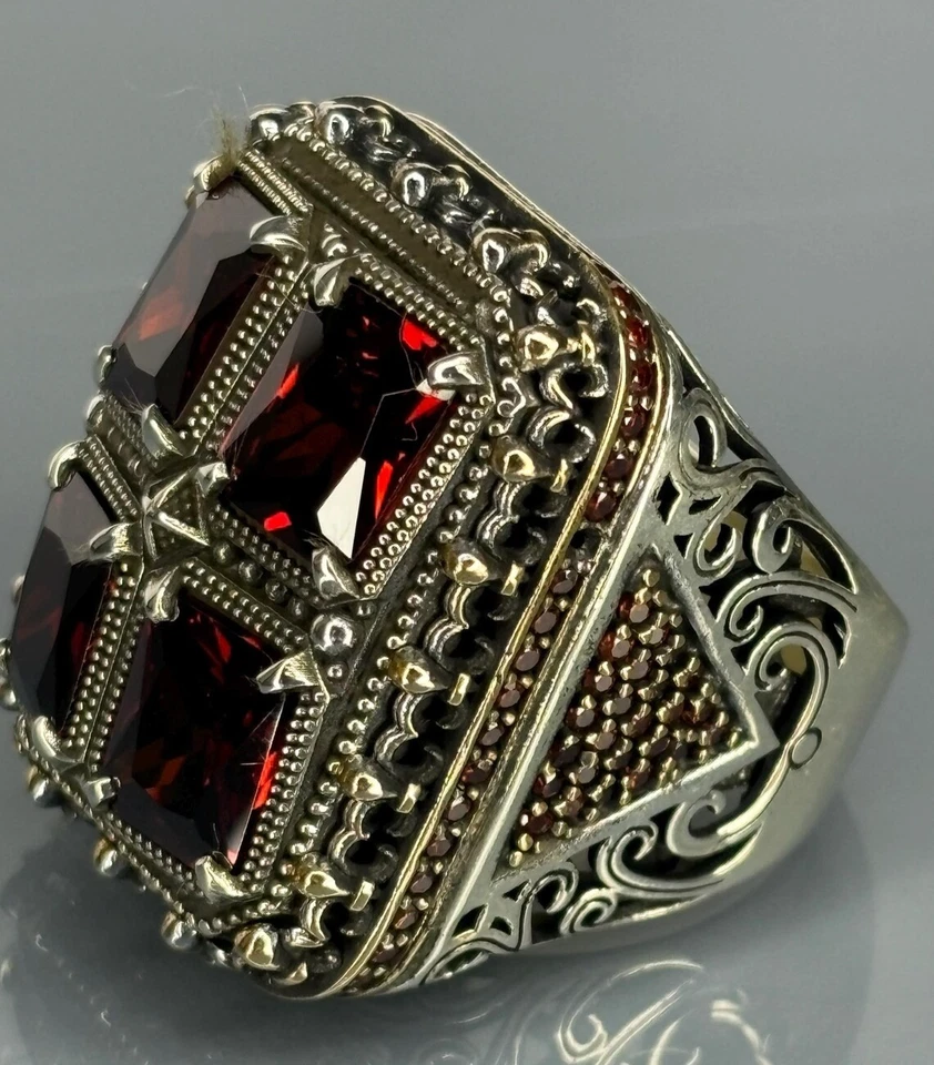 Turkish Handmade Ruby Ring: 925 Sterling Silver Men's Ring, Size 10 - Image 2 of 4