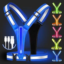 Led Reflective Vest Running Gear,USB Rechargeable Light Up High Visibility