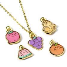 Image of Pusheen The Cat Multi Charm Fruits Themed Necklace Set
