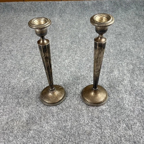Vintage Sterling Silver Cement Filled Candlestick Holders Pair Engraved Damaged