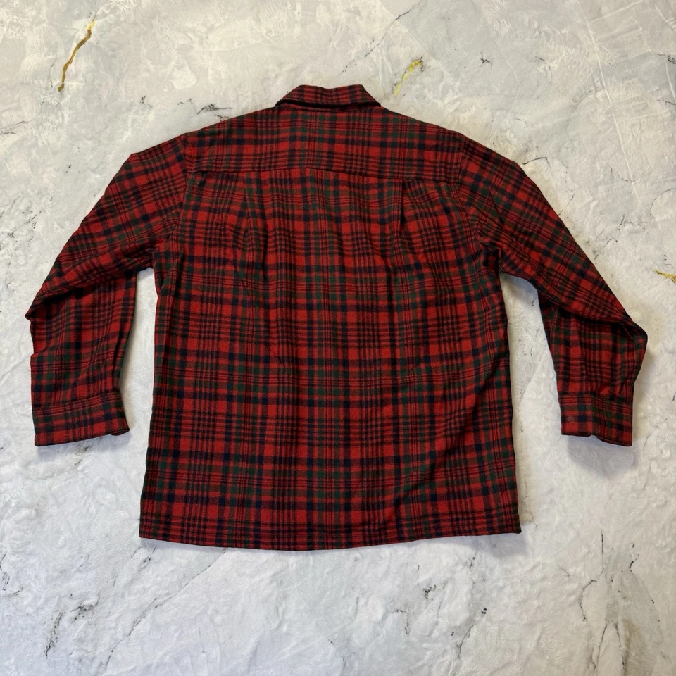 Camisa masculina vintage Grant-Crest tamanho G xadrez vermelha flanela mistura de lã manga longa - Imagem 2 de 4