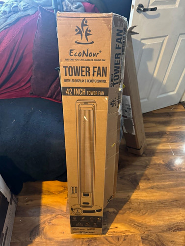 EcoNour 42in Black Tower Fan LED Display Remote Wi‑Fi Alexa/Google
