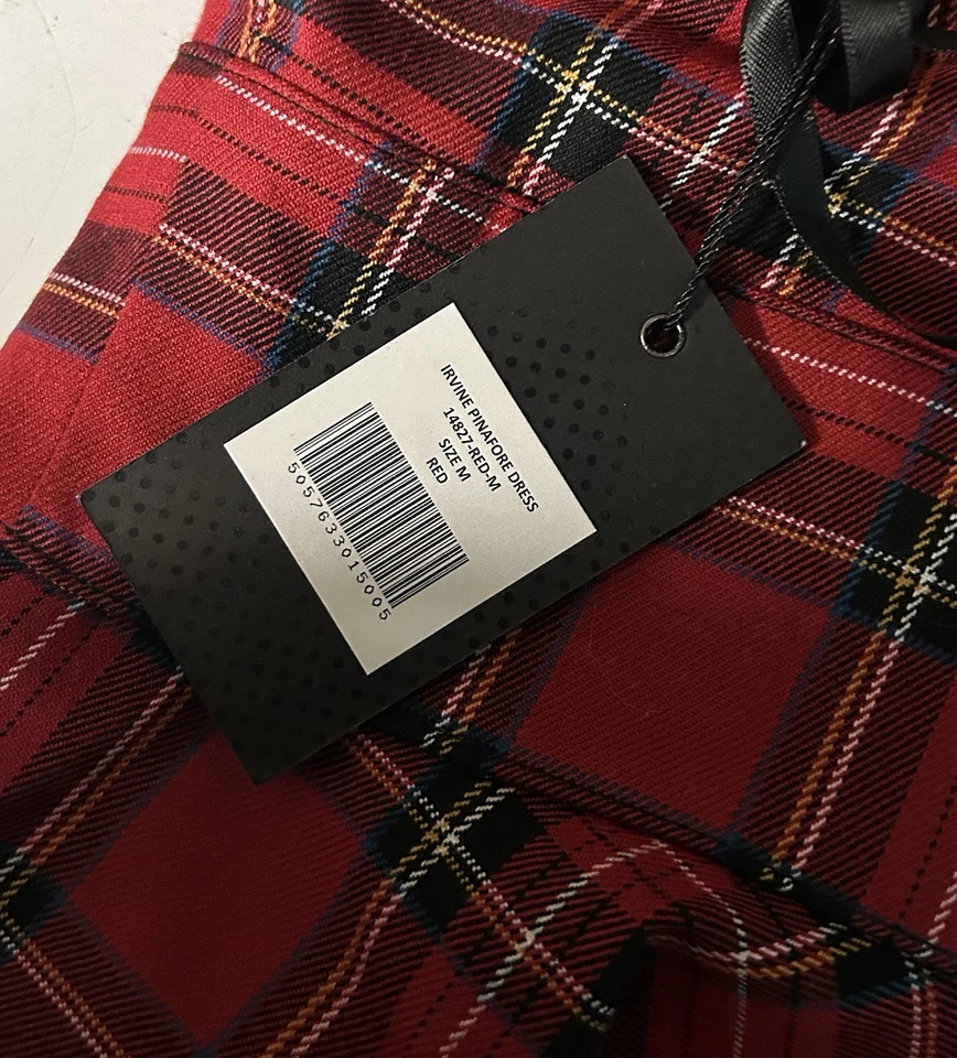 NUEVO Vestido Hell Bunny Rojo A Cuadros Delantal Navidad Mediano Rockabilly Pinup Columpio Foto 4 de 4