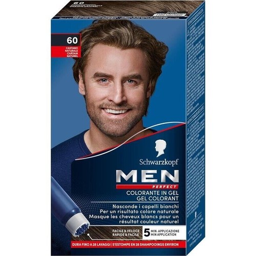 SCHWARZKOPF MEN PERFECT GEL TINTA 60 CASTANO COPERTURA CAPELLI BIANCHI NATURALE - Foto 1 di 2