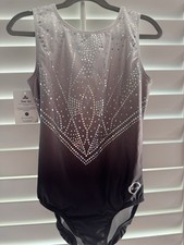OZONE x Chalk Warrior Gymnastics dance LEOTARD AM Adult Medium BLACK SILVER
