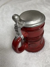 Red Stone Mug With with Dorma Pewter Lid German MCM Ceramic Pottery Beer Stein