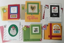 Lot of 6 Finished Cross Stitch Collectible Cards Christmas Holidays mail ready