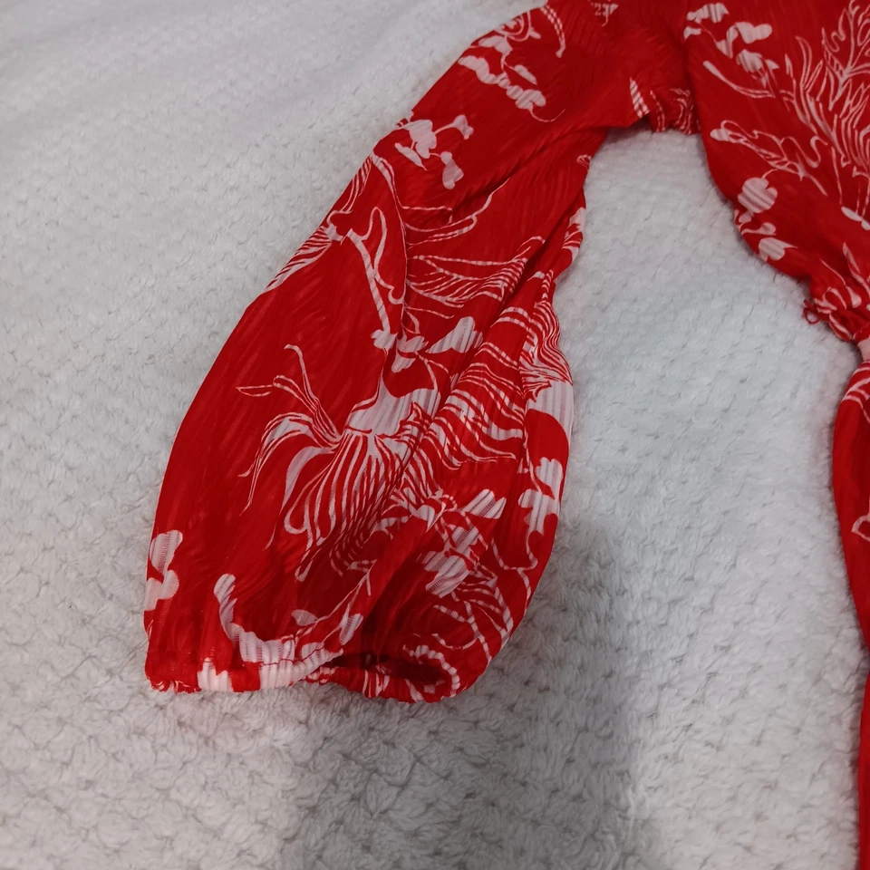 Montgomery Ward Vintage Hecho en Unión Rojo Transparente Vestido Midi Mangas Abullonadas Cinturón Foto 4 de 4