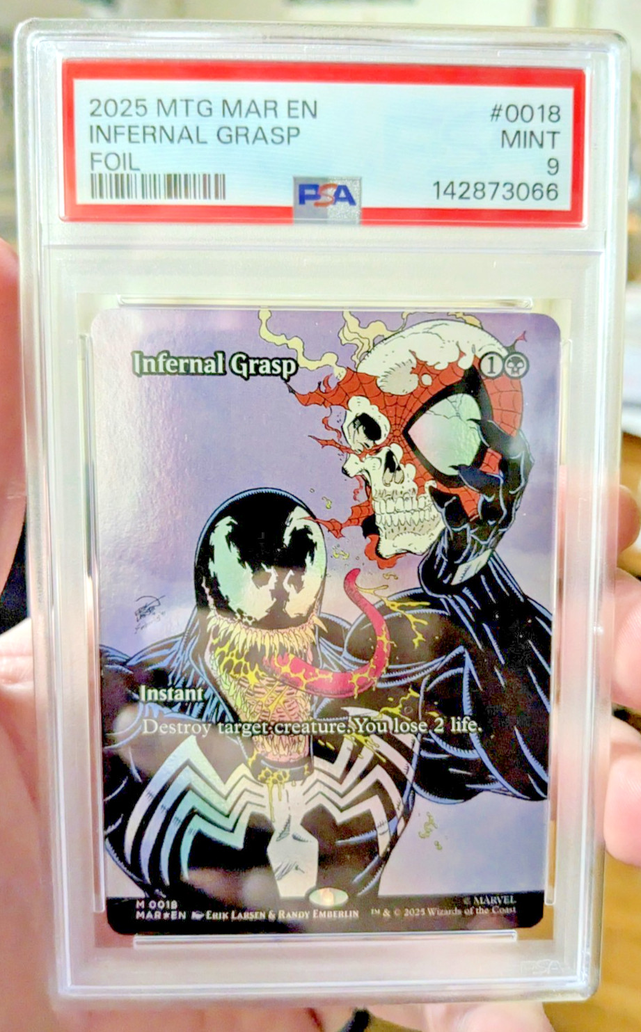 MTG MARVEL SPIDER-MAN FOIL Infernal Grasp PSA GRADE 9