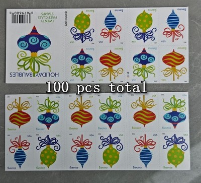 US Holiday Forever Postage Stamps, 5 Full Sheets  Mint Unused (100 Stamps Total)