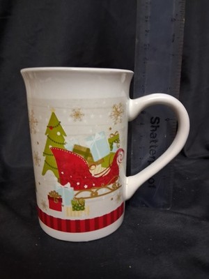 Royal Norfolk Tall Latte Mug Christmas Tree Red Sleigh 4.75'' Holiday Coffee Cup