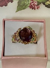 Amethyst, Round Cut Ring - 10mm Round - 3.5ctw With Colored Accent Stones  