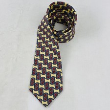 Burberry's of London Tie Paisley Yellow Blue Red 100 Silk Necktie
