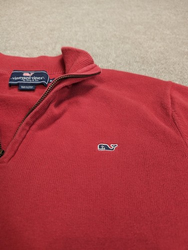 Vineyard Vines Sweater Saltwater 1/4 Zip Medium Red Pima Cotton Logo - Picture 2 of 11