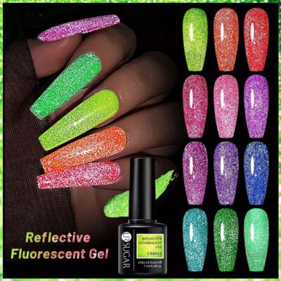 glow in the dark nails with diamonds