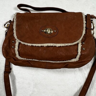 Apt 9 Women Carmel Faux Camel Fur Trim Shoulder Crossbody Purse Boho Cottagecore