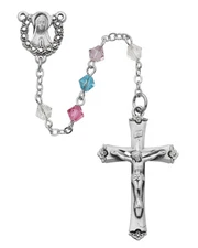 Swarovski Multi Color Crystal Rosary Beads Pewter Plate INRI Crucifix And Center