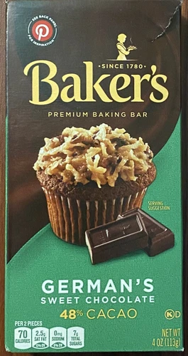 BAKER'S German's Sweet Chocolate 48% CACAO Bar 4oz - 1 Premium Baking Bar