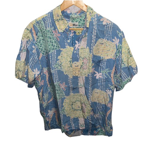 Vintage Reyn Spooner Hawaiian Shirt 1/4 Button Popover Reverse Print Fits Sz L