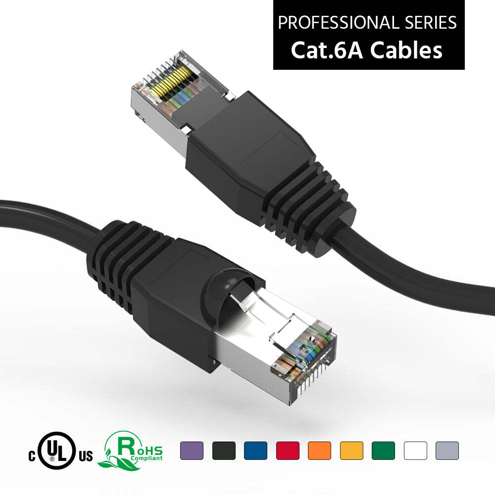 6Ft CAT6A Shielded SSTP Ethernet Cable with Boots in Black