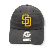 '47 San Diego Padres Clean Up Charcoal/Yellow Logo Adjustable Strap Hat Dad Cap