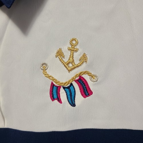 Nikki Boat Top Size M Anchor Nautical Gold Buttons Navy Blue Seersucker New - Picture 3 of 17