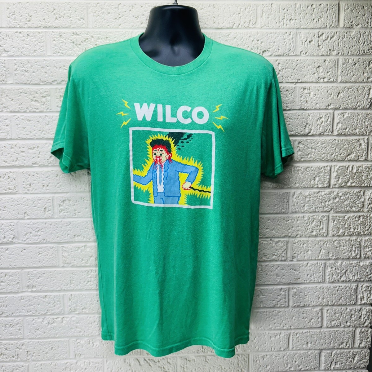 WILCO Band Sz L Green Graphic Tee Electrocution Man Logo • READ