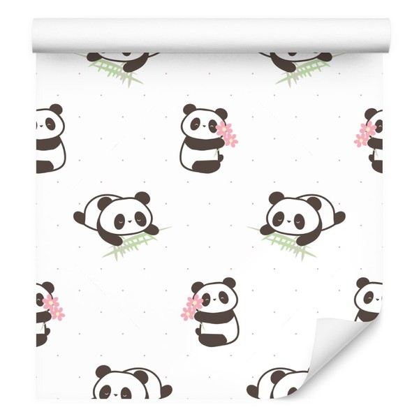 10M Vlies Tapeten Rollen Kinderzimmer Pandas Blumen BläTter Punkte Xxl 3401-image