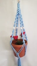 MACRAME Plant Hanger 32 in Deluxe Style With White Beads (Choose Cord Color)