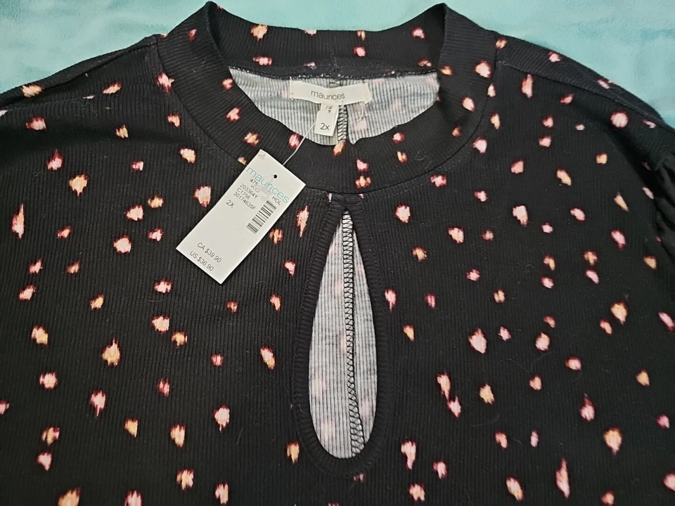 Blusa Maurices Negra Estampada Tejida Cuello Alto Transparente Manga Larga Talla 2X Bruja Gótica Foto 4 de 4