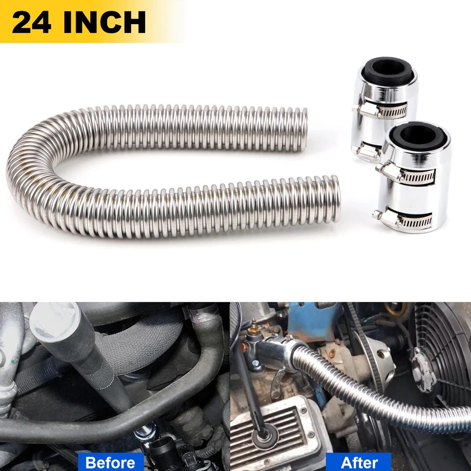 Kit Manguera Radiador Acero Inoxidable Cromo 24", Kit Manguera Radiador Flexible Foto 3 de 4
