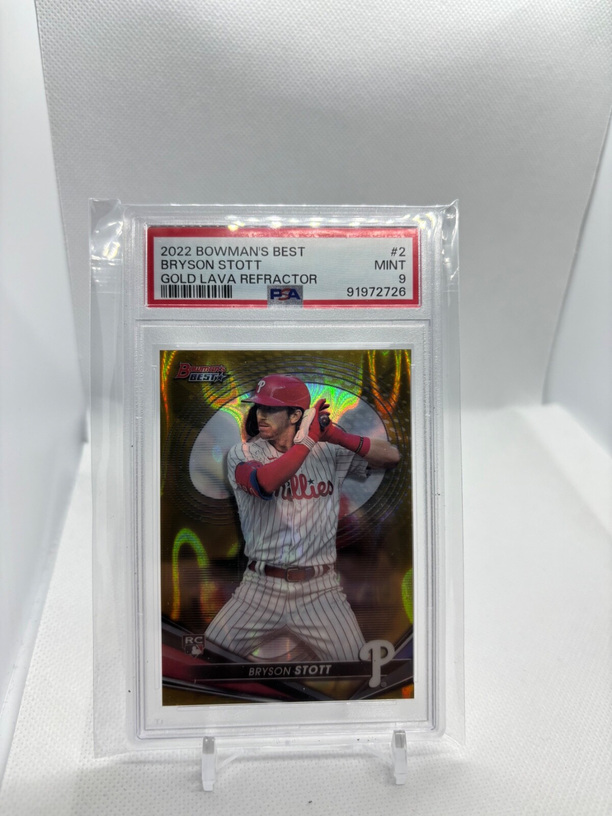 2022 Bowman's Best Bryson Stott Gold Lava Refractor /75 RC PSA 9 #2 Phillies